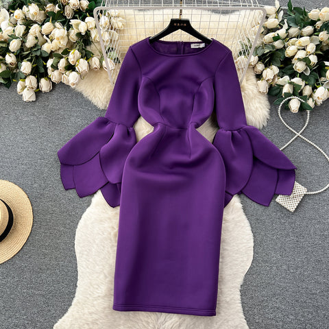 French Style Petal Flared Sleeve Dress