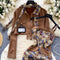 Bear Jacquard Slip Dress&Suede Jacket 2Pcs