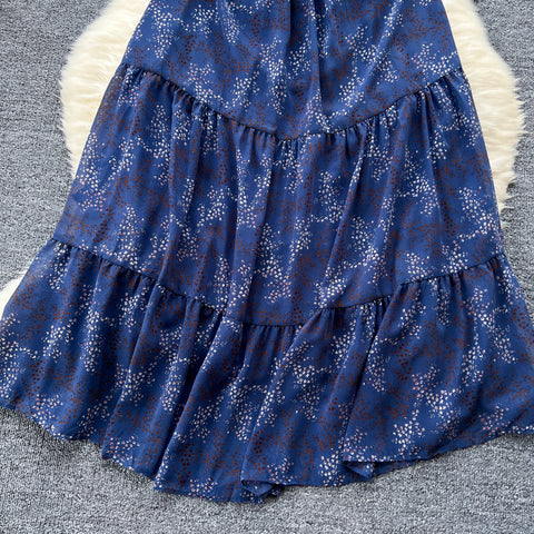 French Style V-neck Floral Chiffon Dress