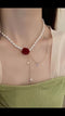 Rose Red Zirconia Collarbone Chain