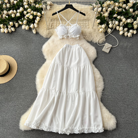 White Camisole&Draped Skirt 2Pcs