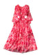 French Style V-neck Floral Chiffon Dress