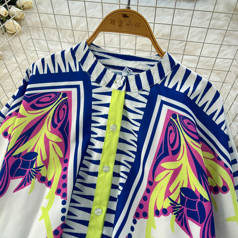 Bat Sleeve Top & Trousers Ethnic Printed 2Pcs
