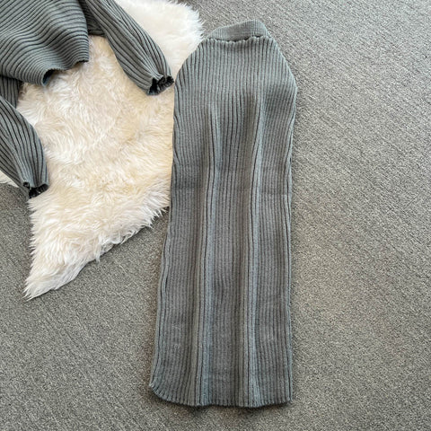 Striped Sweater&Slim Skirt 2Pcs