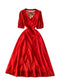 Premium V-neck Hollowed Red Dress