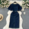 Chic Square Collar Denim Dress