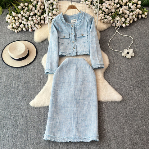 Blazer&Half-body Skirt Tweed 2Pcs