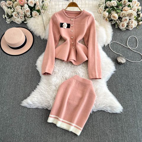 Camellia Cardigan&Skirt Knitted 2PCS