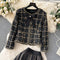 Tweed Plaid Blazer&Black Skirt 2Pcs