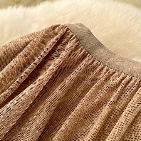 Hollowed Embroidered Mesh Half-body Skirt