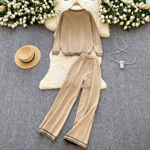 LOGO Embroidered Sweater&Trousers 2Pcs