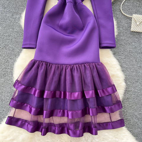 Beaded Mesh Pendulum Purple Dress