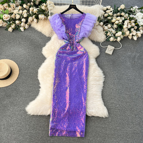 High-end Ruffled Patchwork Sleeveless Dress