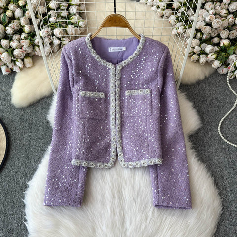 Sequined Blazer&Skirt Tweed 2Pcs