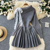 Slant Neckline Bow-tie Knitted Dress