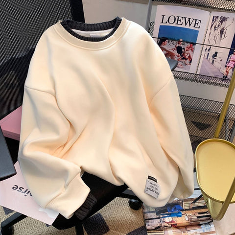 Faux Two-pieces Patchwork Fleece Sweatshirt