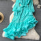 Irregular Design Lace-up Ruffled Dress