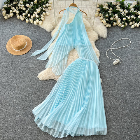 Irregular Design Top & Skirt Fairy Blue 2Pcs