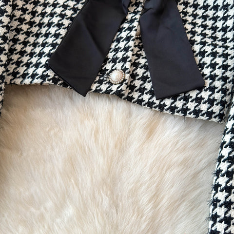 Bow Cardigan&Skirt Houndstooth 2Pcs