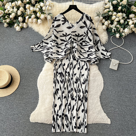 High-end Pleated Floral Printed Dress