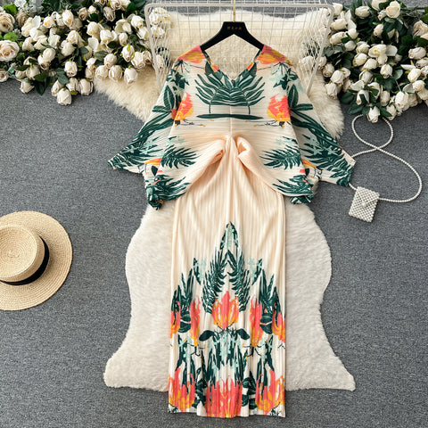 High-end Pleated Floral Printed Dress