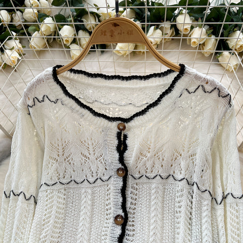 Hollowed Cardigan&Fishtail Dress Knitted 2Pcs