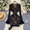 V-neck Embroidered Black Lace Dress