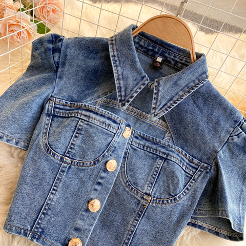 Shirt&Lace-up Shorts Denim 2Pcs