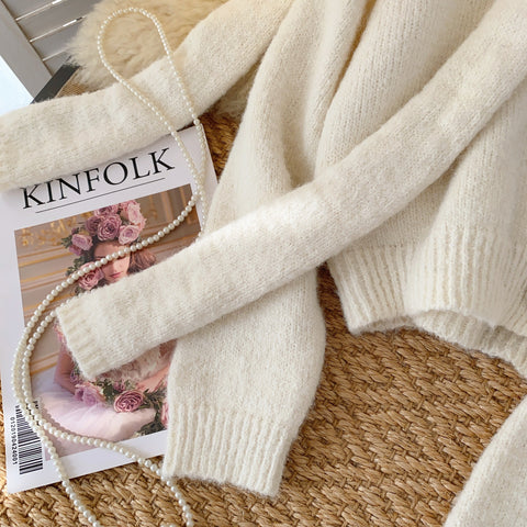 Cardigan&Skirt&Scarf Soft Knitted 3Pcs