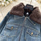 Vintage Furry Lapeled Denim Jacket