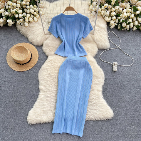 Elegant Knitwear&Skirt Knitted 2Pcs