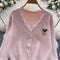 V-neck Sweetie Lace Trim Cardigan