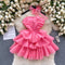 High-end Puffy Ruffle Dress with Ribbon