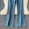 Niche Hollowed Wide-leg Denim Jumpsuits