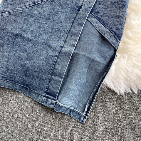 Niche Top&Split Skirt Denim 2Pcs