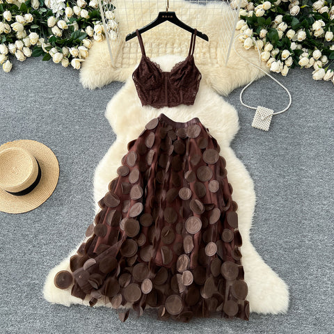 Camisole&Polka Dot Mesh Dress 2Pcs