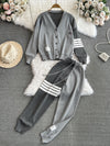 V-neck Cardigan&Drawstring Trousers 2Pcs