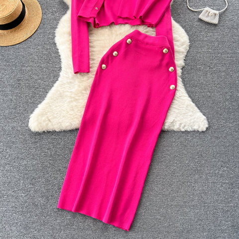 Cardigan&Vest&Hip-wrapping Skirt 3Pcs