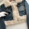 Furry Trim Jacket&Skirt Denim 2Pcs