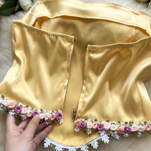 Fancy 3d Flower Satin Top