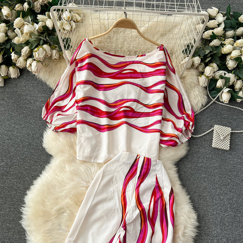 Loose Top&Trousers Stripe Printed 2Psc