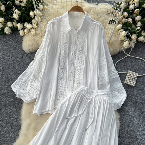 Shirt&Skirt Lace Patchwork 2Pcs