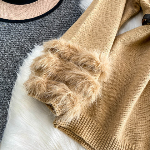 Furry Cuff Sweater with Waistband