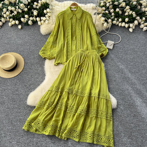 Shirt&Skirt Lace Patchwork 2Pcs