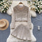 Beaded Cardigan&Pleated Skirt 2Pcs