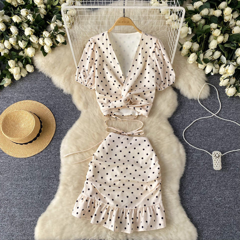 Knotted Top&Skirt Polka Dot 2Pcs