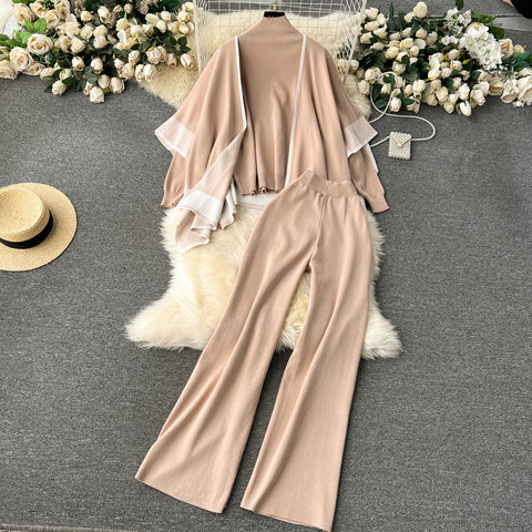 Shawl&Sweater&Trousers Casual 3Pcs