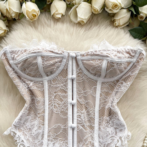 French Style Strapless Embroidered Top