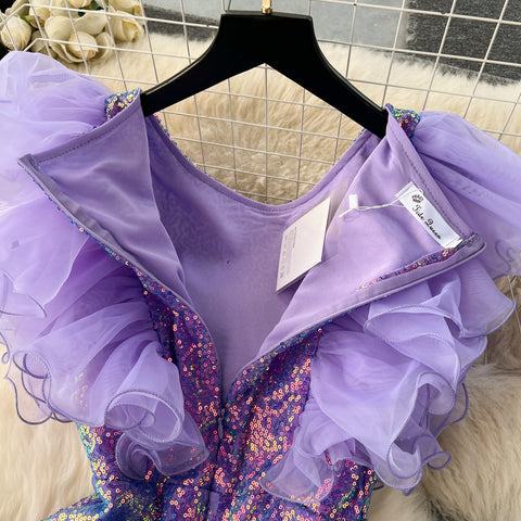 High-end Ruffled Patchwork Sleeveless Dress