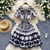 High-end Pattern Printed Lace-up Dress